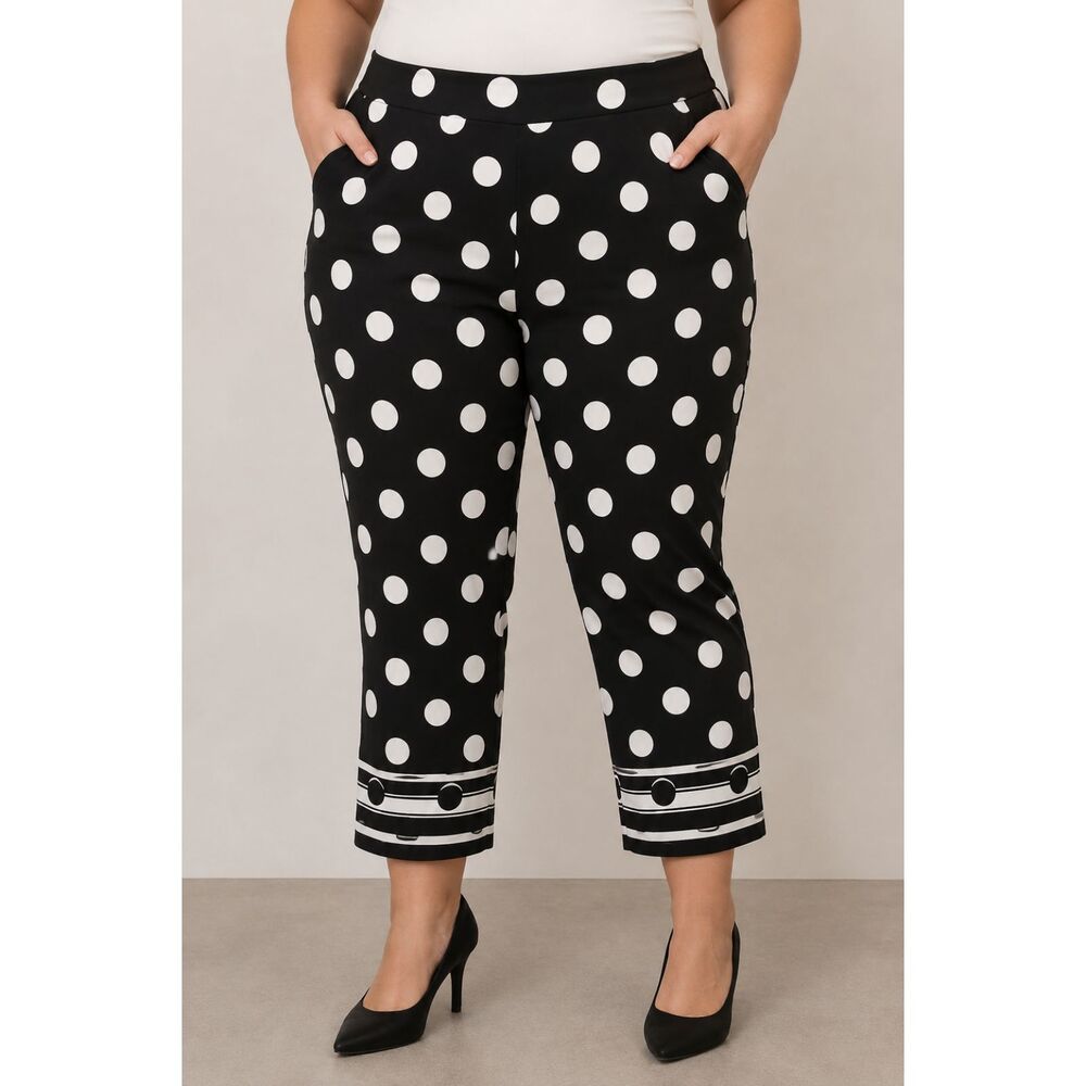 Attyre New York Black White Polka Dot Capri Pants Size 12 Stretch NWOT